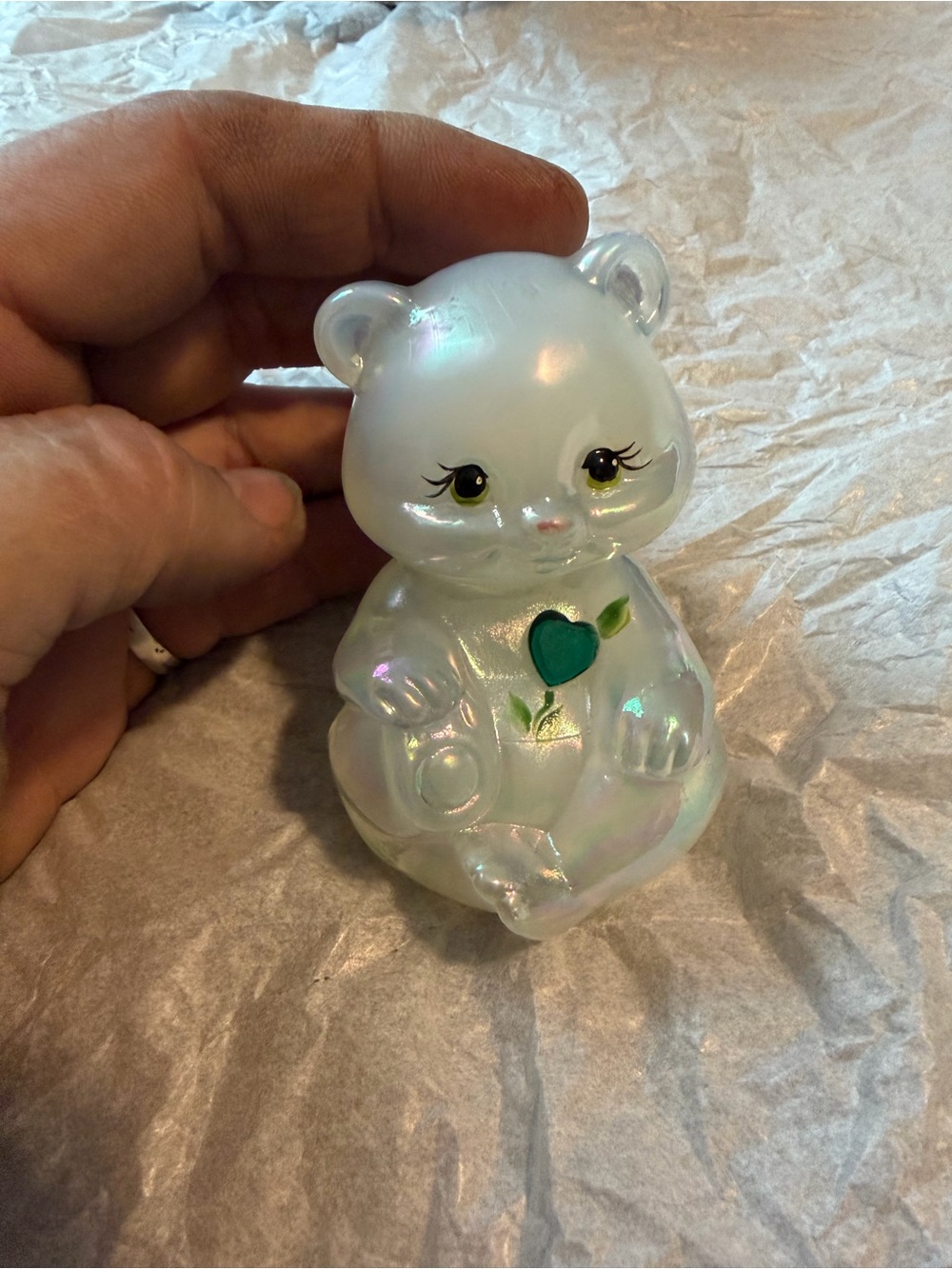 Fenton Bear Figurine with Green Heart Accent